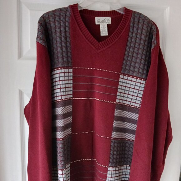 Arnold Palmer Men's Knit V-Neck Pullover Sweater Patterned Size Large Red Grey - Picture 2 of 9